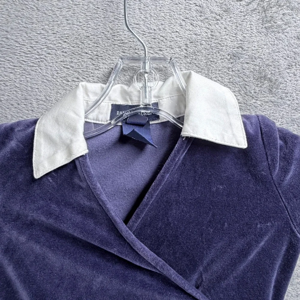 Ralph Lauren Velvet Dress Girls 2T Navy Blue Preppy Holiday Ribbon Tie Monogram